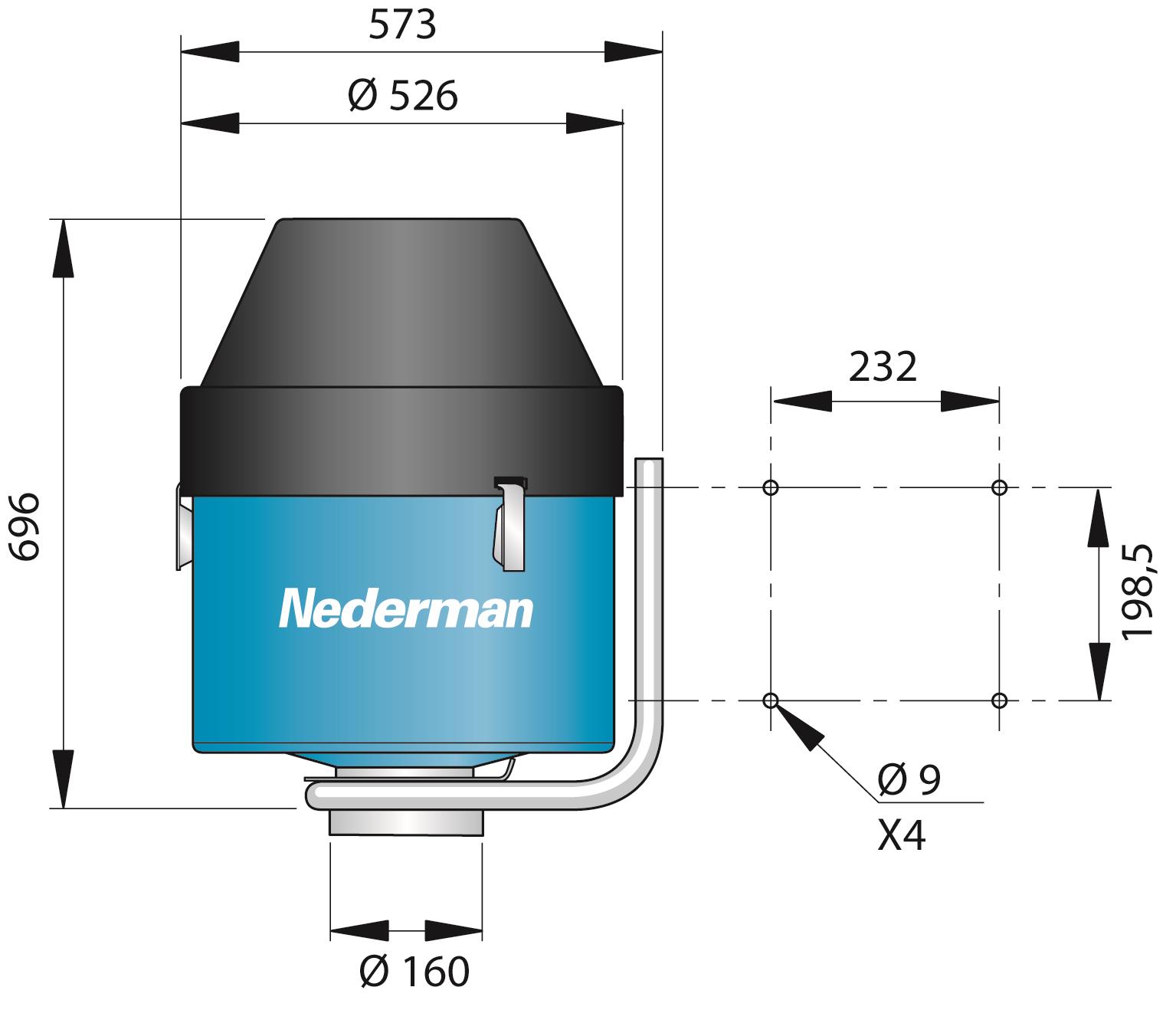 Nederman NOM 4 Oil mist filter dimensions diagram